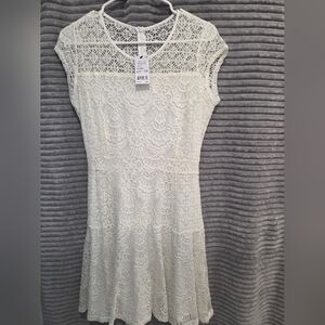 NY Collection Petite White Lace Fit & Flare Dress NWT PM